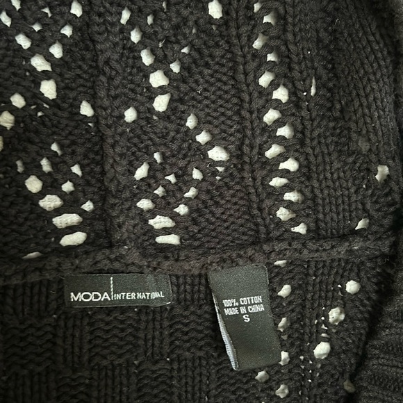 Moda Intl Womens Black Cotton Hooded Cable Knit Cardigan S Dark Academia Cozy - Picture 9 of 11